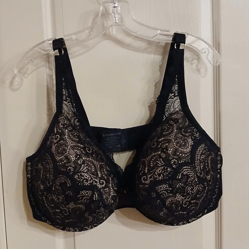 ThirdLove Lace Contour Plunge Underwire Bra Tan with Black Lace 46E 46DD